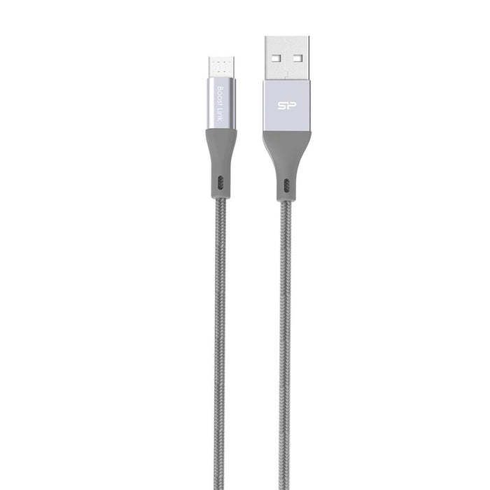 Kabelis Silicon Power microUSB - USB, Boost Link LK30AB Nylon, 1M, 2.4A, Pilkas
