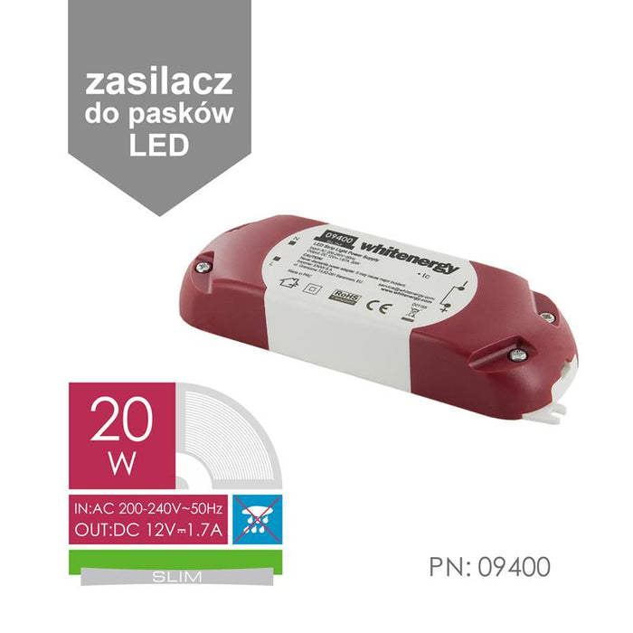Whitenergy LED maitinimo šaltinis Slim 230V|20W|12V