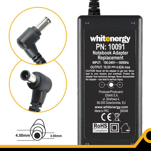 Nešiojamo kompiuterio pakrovėjas Whitenergy 19.5V/4.62A 90W , 4.5x3.0mm