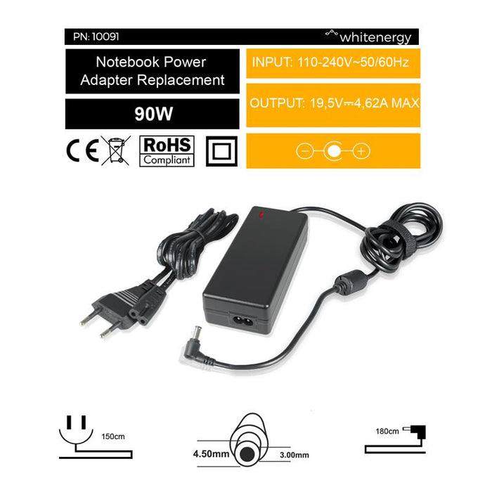 Nešiojamo kompiuterio pakrovėjas Whitenergy 19.5V/4.62A 90W , 4.5x3.0mm