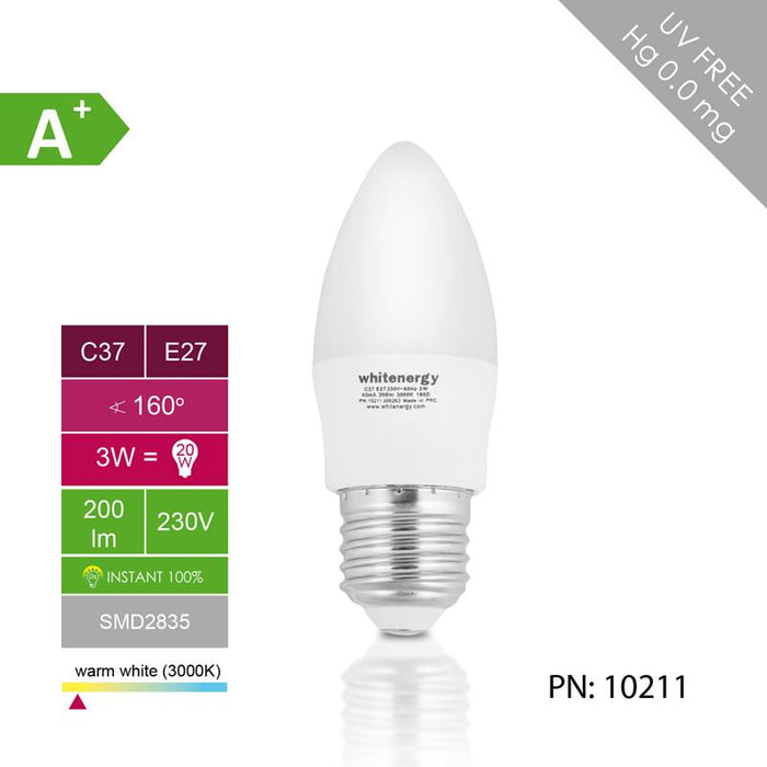 Whitenergy LED lemputė | 7xSMD2835| C37 | E27 | 3W | 230V | šilta balta | pienas