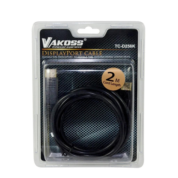 Vakoss Cable DisplayPort M -> HDMI M 2m  TC-D256K, juoda, lizdinė plokštelė