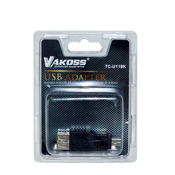Vakoss Adapter USB 2.0 AF -> mini USB BM  TC-U119K juoda, lizdinė plokštelė