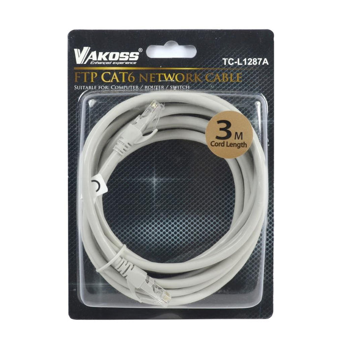 Vakoss Patchcord RJ45 Cat6 FTP 3m  TC-L1287A pilkas lizdinė plokštelė