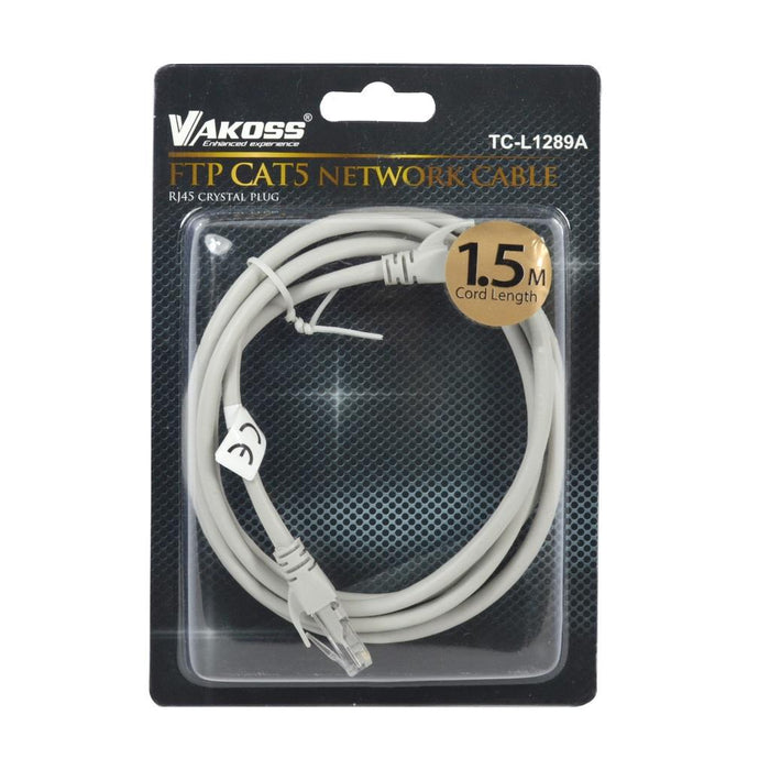 Vakoss Patchcord RJ45 Cat5 FTP 1,5m  TC-L1289A pilkas lizdinė plokštelė
