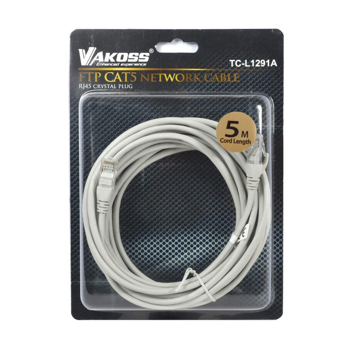 Vakoss Patchcord RJ45 Cat5 FTP 5m  TC-L1291A pilkas lizdinė plokštelė