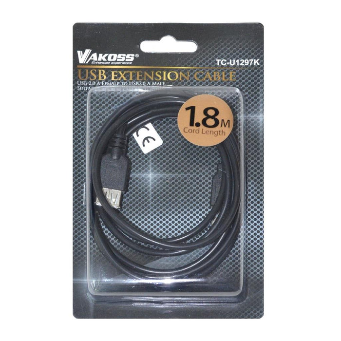 Vakoss USB 2.0 kabelis  A-A  F/M 1,8m  TC-U1297K,  juoda, lizdinė plokštelė