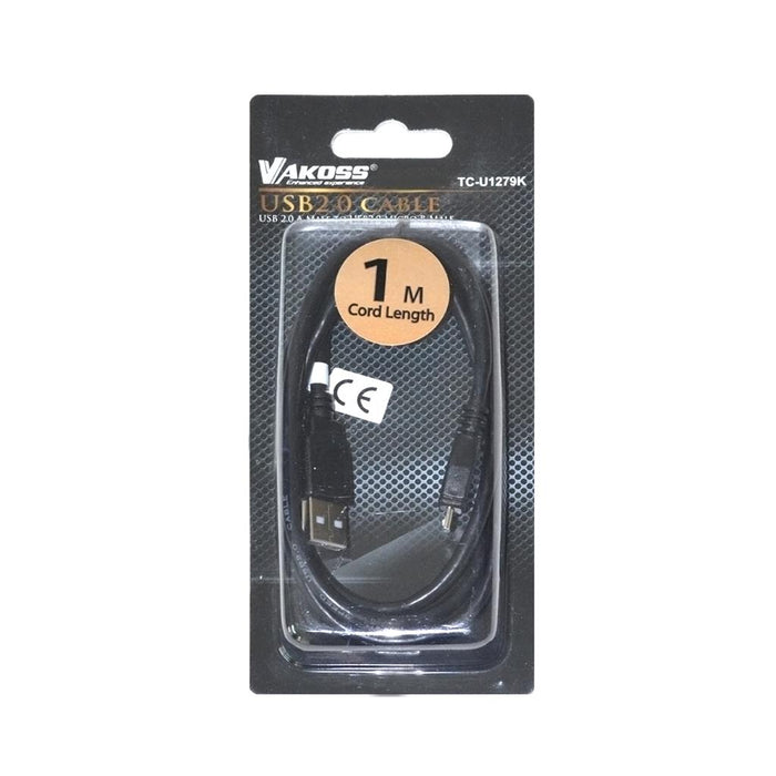 Vakoss microUSB 2.0 kabelis A-B M/M 1m  Duomenų perdavimo ir įkrovimo, lizdinė