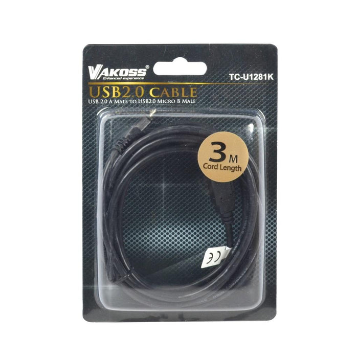 Vakoss microUSB 2.0 kabelis A-B M/M 3m, Duomenų perdavimo ir įkrovimo, lizdinė