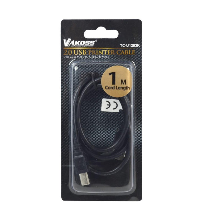 Vakoss Spausdintuvo kabelis USB 2.0 A-B M/M  1m,  juoda, lizdinė plokštelė