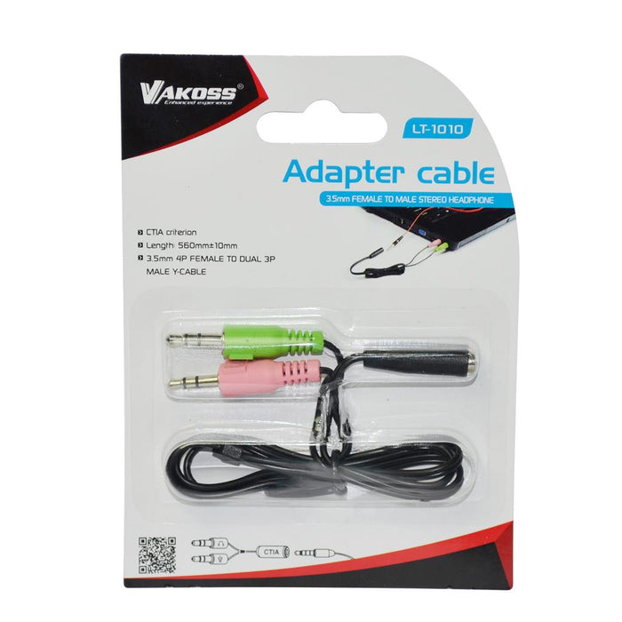 Vakoss ausinių adapteris ''4Pin Jack F do 2x stereo miniJack'' 3,5 mm