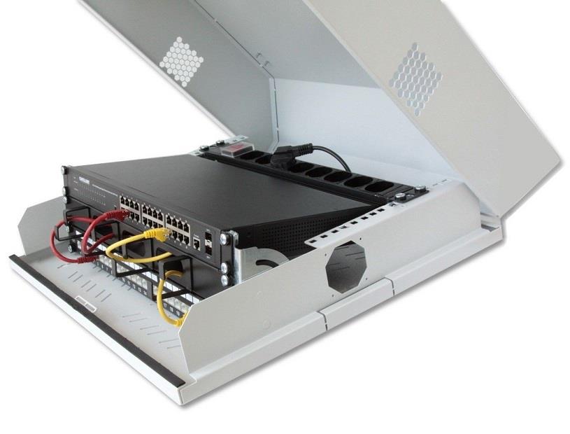 TechlyPro plokščia sieninė spintelė 19 ''6U + 3U dangtis su stiklu, pilka