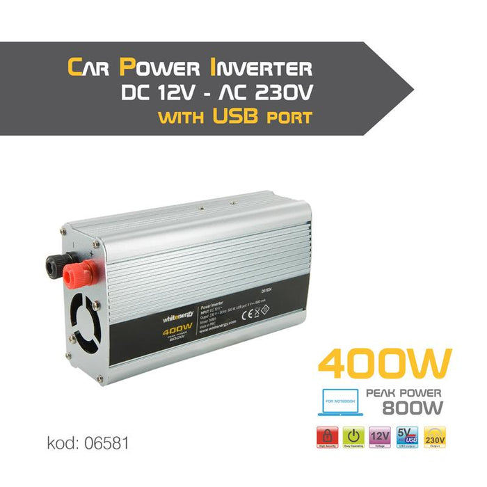 Whitenergy Inverteris AC/DC 12V (automobilis) 230V, 400W USB jungtis
