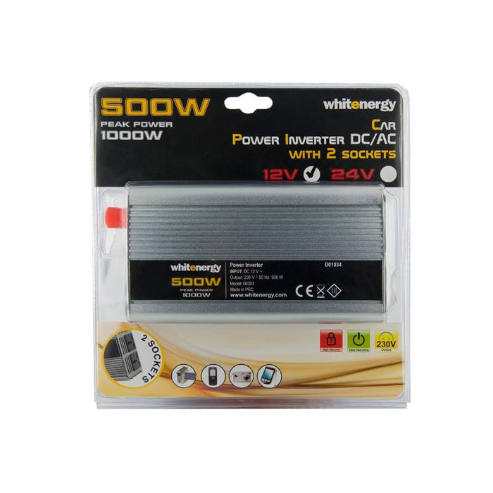 Whitenergy Inverteris AC/DC 12V (automobilis) 230V, 500W , 2 lizdai