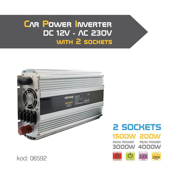 Whitenergy Inverteris AC/DC 24V (automobilis) 230V, 2000W, 2 lizdai