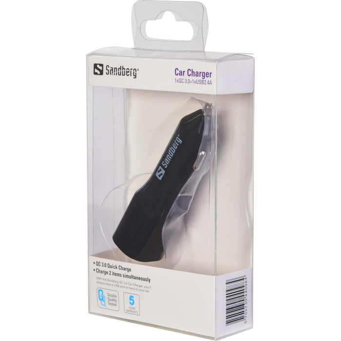 Sandberg Car Charger 1 x QC 3.0 + 1 x USB 2.4A