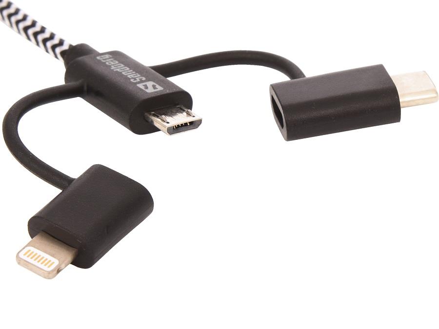 Sandberg 3in1 Lightning+MicroUSB+USB-C 1m