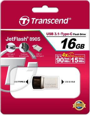 Flashdrive Transcend 16GB JetFlash 890, Silver Plating USB 3.1 Type C