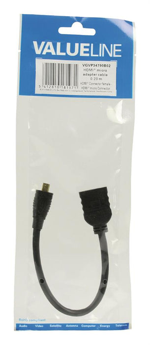 Kabelis HDMI High Speed Valueline, Ethernet HDMI mikro - HDMI 0,20 m juodas