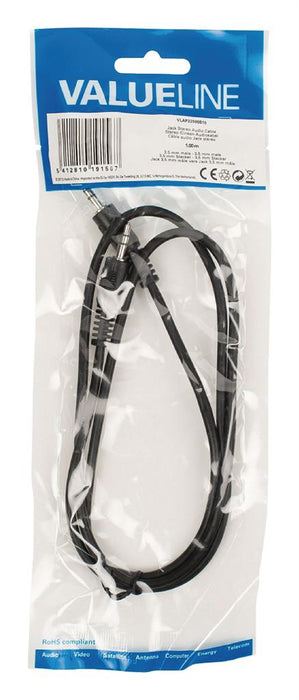 Kabelis Valueline audio stereo jack 3,5 mm male - male 3,5 mm 1,00 m juodas