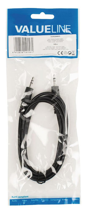 Kabelis Valueline audio stereo jack 3,5 mm male - male 3,5 mm 1,50 m juodas