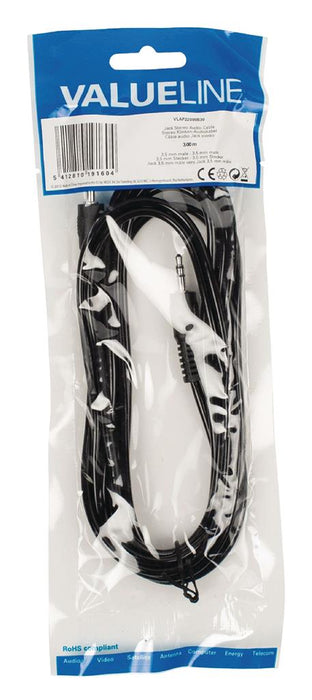 Kabelis Valueline audio stereo jack 3,5 mm male - male 3,5 mm 3,00 m juodas
