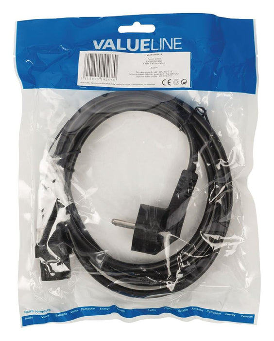 Maitinimo kabelis Valueline Schuko kampinis male - IEC-320-C13 2,00 m juodas