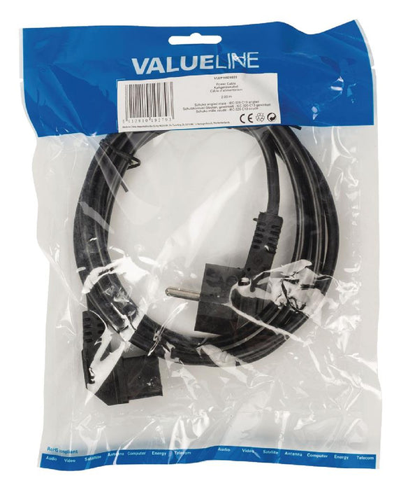 Maitinimo kabelis Valueline Schuko male - IEC-320-C13 kampinis 2,00 m juodas