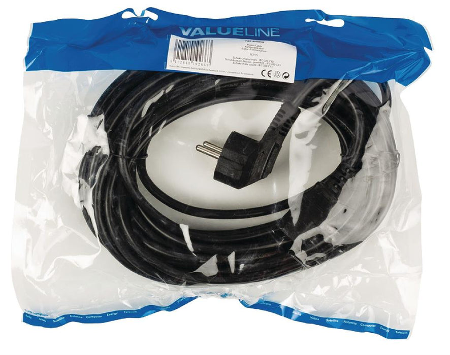 Maitinimo kabelis Valueline Schuko kampinis male - IEC-320-C13 10,0 m juodas