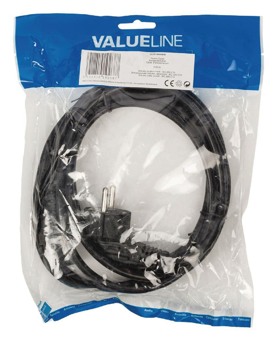Maitinimo kabelis Valueline Schuko kampinis male - IEC-320-C13 3,00 m juodas