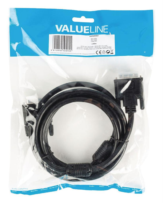 Kabelis Valueline DVI, DVI-D 24+1-pin male - DVI-D 24+1-pin male 2.00 m juodas
