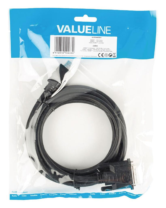Kabelis Valueline HDMI - DVI, HDMI - DVI-D 24 + 1-pin male 2.00 m juodas