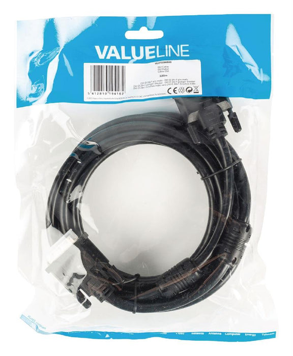 Kabelis Valueline DVI, DVI-D 24+1-pin male - DVI-D 24+1-pin male 3.00 m juodas