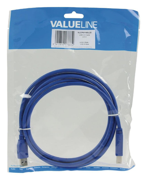 Kabelis USB Valueline USB 3.0 USB A male - USB B male 2,00 m
