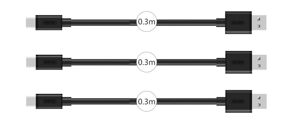 Unitek USB 2.0 - microUSB kabelio rinkinys; 3x 0,3m; Y-C4008BK