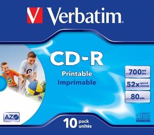 CD-R Verbatim [ jewel case 10 | 700MB | 52x | spausdinimui | DataLife+ AZO ]