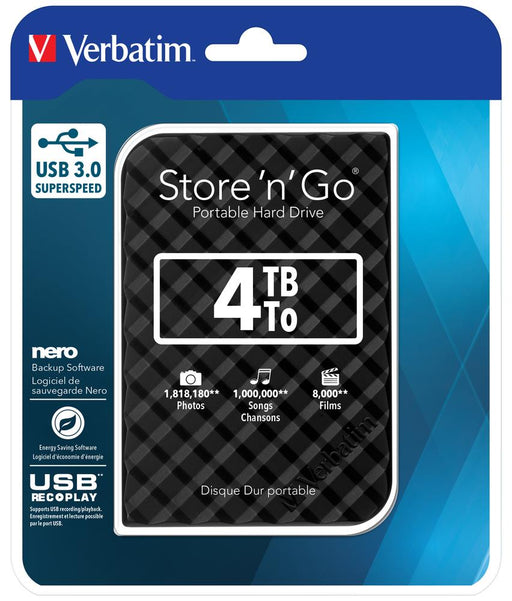 Verbatim External HDD Store 'n' Go 2.5' (6.35mm) GEN 2 4TB USB 3.0 Black (15mm)