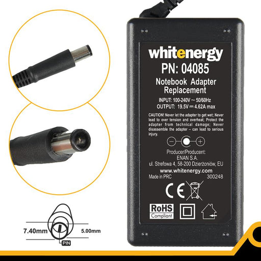 Nešiojamo kompiuterio pakrovėjas Whitenergy Dell 19.5V, 4.62A, 90W, 7.4x5.0