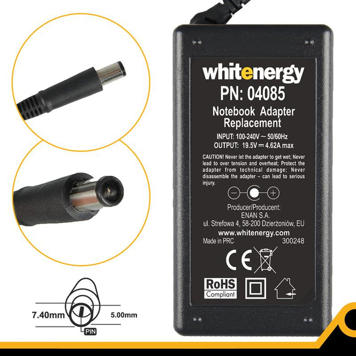 Nešiojamo kompiuterio pakrovėjas Whitenergy Dell 19.5V, 4.62A, 90W, 7.4x5.0