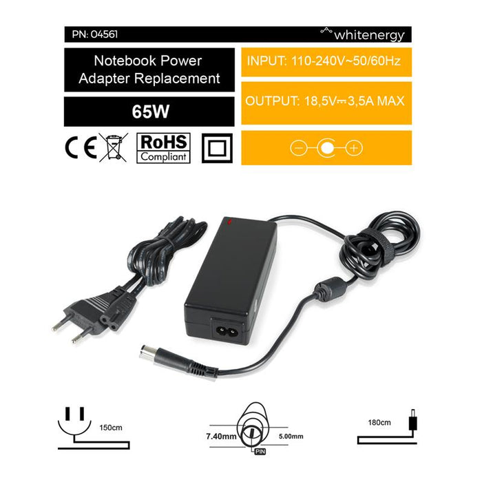 Nešiojamo kompiuterio pakrovėjas Whitenergy HP/Compaq 18.5V, 3.5A, 65W, 7.4x5.0