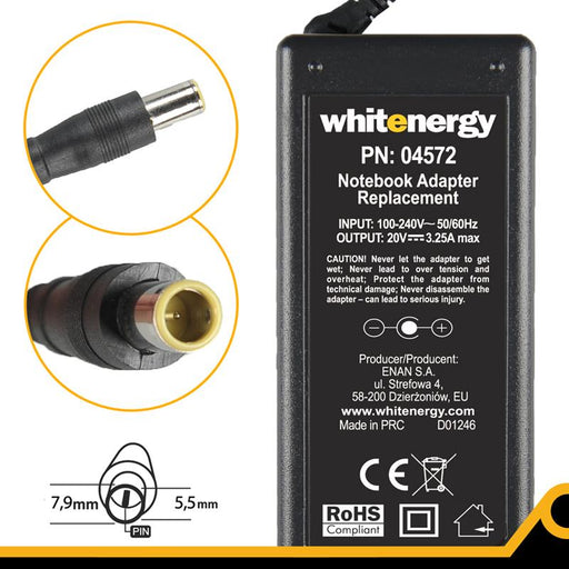 Nešiojamo kompiuterio pakrovėjas Whitenergy 20V/3.25A 65W, 7.9x5.5mm + pin IBM