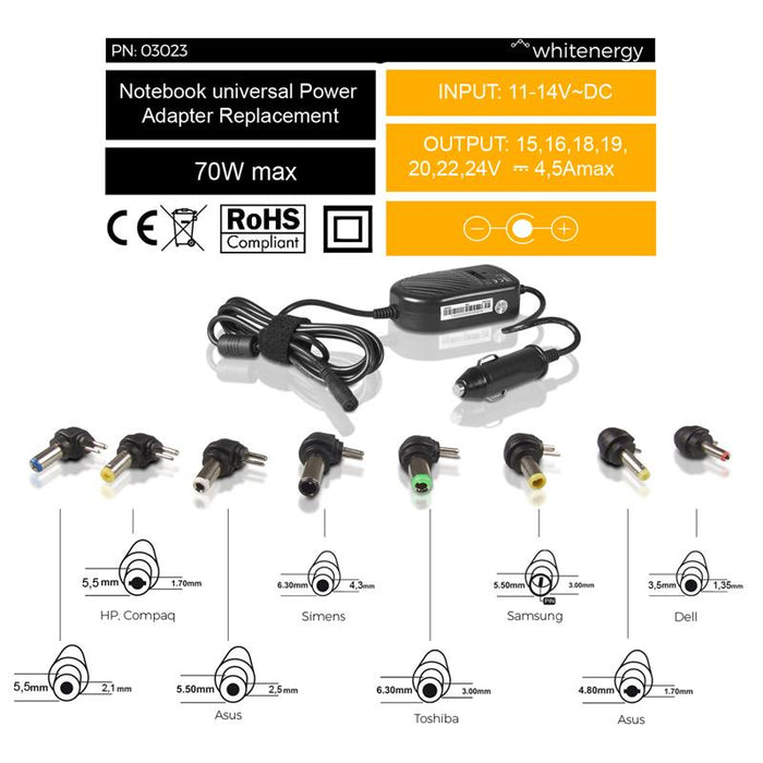 Whitenergy univers. mait. šaltinis DC neš. kompiuteriui 12V (automobilio) 80W