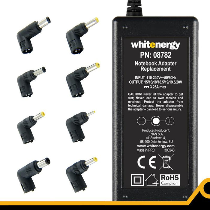 Universalus maitinimo šaltinis Whitenergy 65W, 8 antgalių, USB, Super Slim