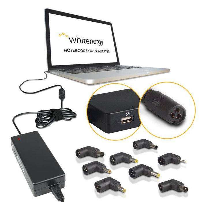 Universalus maitinimo šaltinis Whitenergy 65W, 8 antgalių, USB, Super Slim