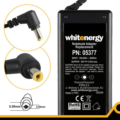 Nešiojamo kompiuterio pakrovėjas Whitenergy 20V/3.25A 65W, 5.5x2.5mm