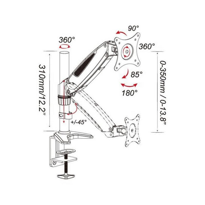Laikiklis Techly skirtas LED/LCD 15''-27'' 8kg su dujine spyruokle, reguliuojama