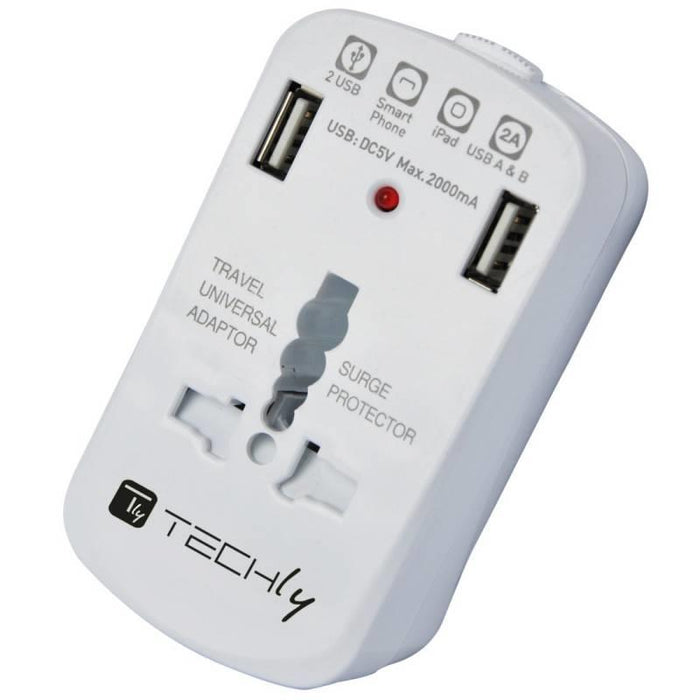 Universalus maitinimo adapteris Techly Europa JK JAV, su pakrovėju 2xUSB 5V 2A