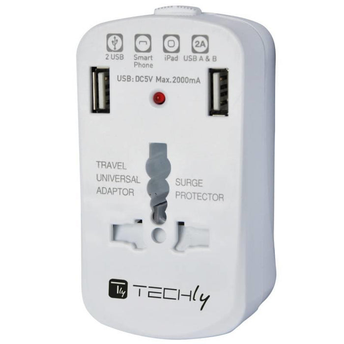 Universalus maitinimo adapteris Techly Europa JK JAV, su pakrovėju 2xUSB 5V 2A