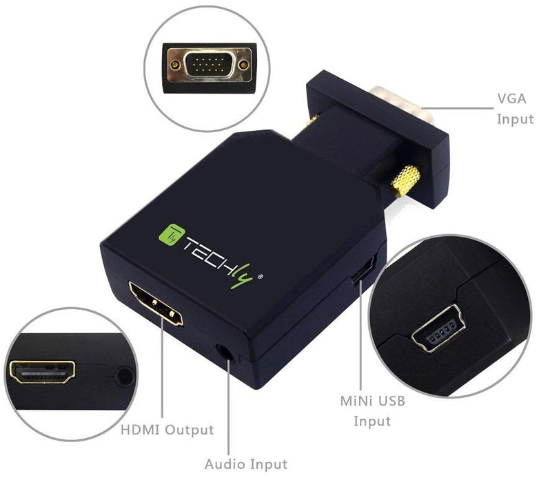 Techly VGA + 3,5mm audio HDMI konverteris adapteris M/F