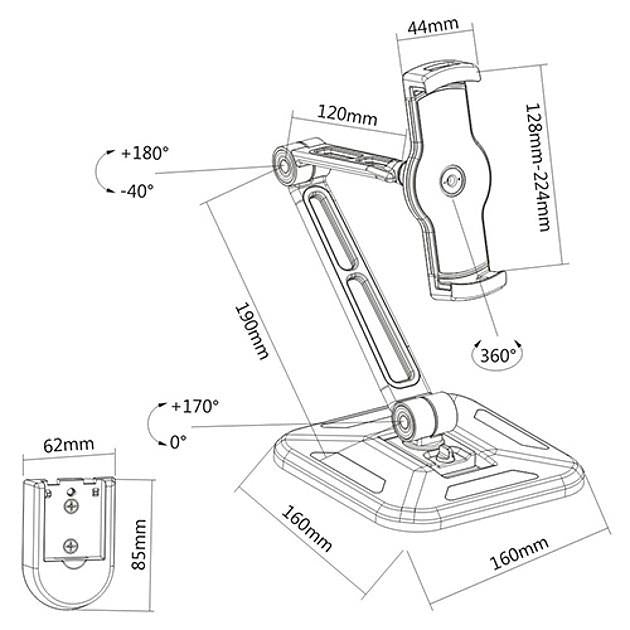Techly stalo/sienos atraminis laikiklis planšetėms, iPad 4,7''-12,9'' reguliuoja